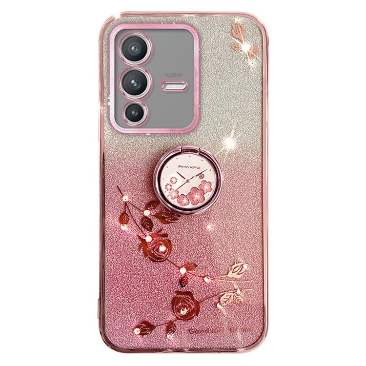 KADEM For vivo V23 5G / S12 Case Flower Pattern Shell Rhinestone Decor TPU Phone Cover - Rose Gold