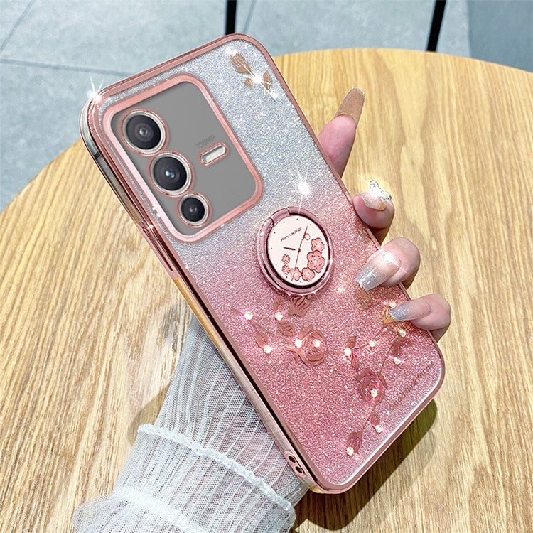 KADEM For vivo V23 5G / S12 Case Flower Pattern Shell Rhinestone Decor TPU Phone Cover - Rose Gold