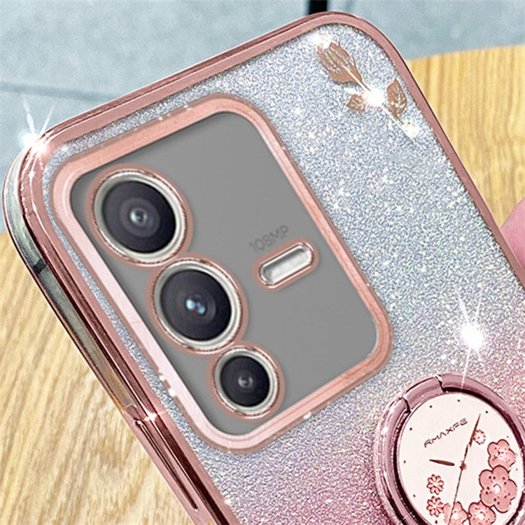 KADEM For vivo V23 5G / S12 Case Flower Pattern Shell Rhinestone Decor TPU Phone Cover - Rose Gold