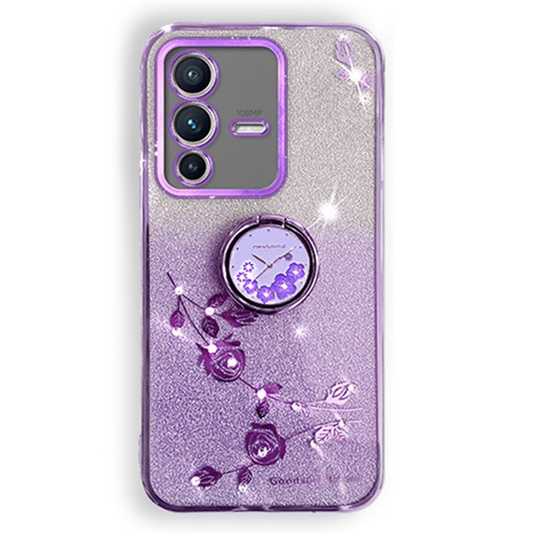 KADEM For vivo V23 5G / S12 Case Flower Pattern Shell Rhinestone Decor TPU Phone Cover - Purple