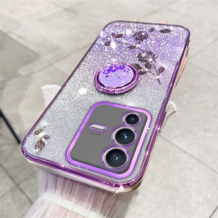 KADEM For vivo V23 5G / S12 Case Flower Pattern Shell Rhinestone Decor TPU Phone Cover - Purple