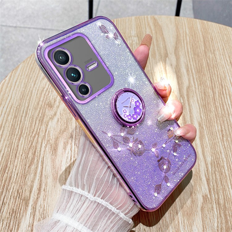 KADEM For vivo V23 5G / S12 Case Flower Pattern Shell Rhinestone Decor TPU Phone Cover - Purple