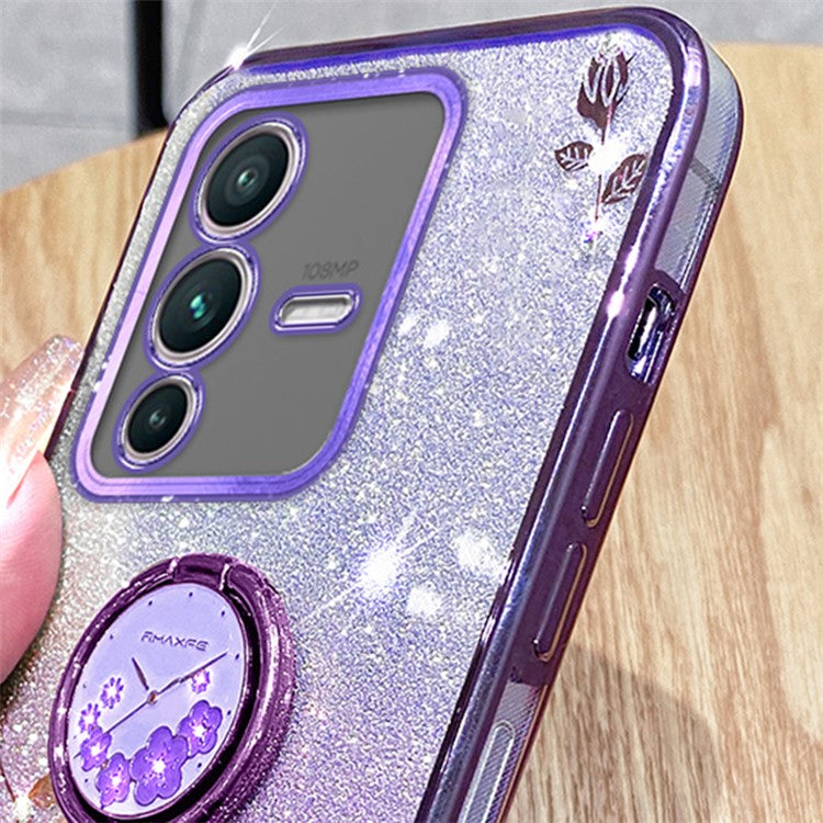 KADEM For vivo V23 5G / S12 Case Flower Pattern Shell Rhinestone Decor TPU Phone Cover - Purple