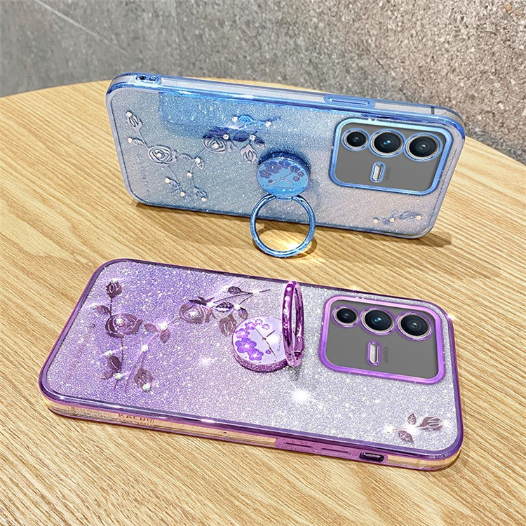 KADEM For vivo V23 5G / S12 Case Flower Pattern Shell Rhinestone Decor TPU Phone Cover - Purple