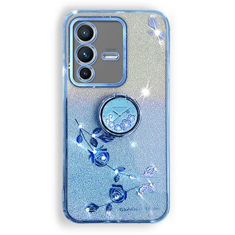 KADEM For vivo V23 5G / S12 Case Flower Pattern Shell Rhinestone Decor TPU Phone Cover - Blue