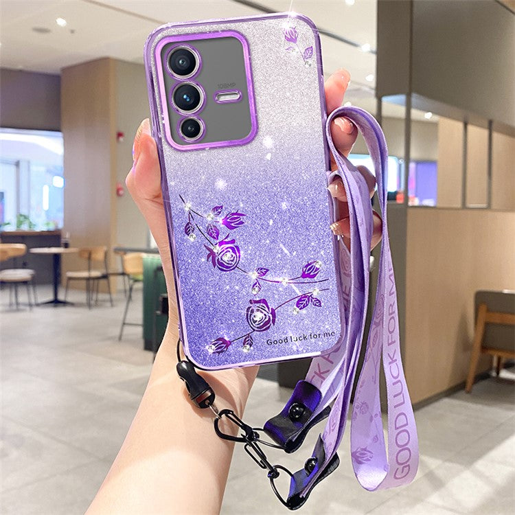 KADEM For vivo V23 5G / S12 Case Flower Design TPU Smartphone Back Cover with Strap - Purple