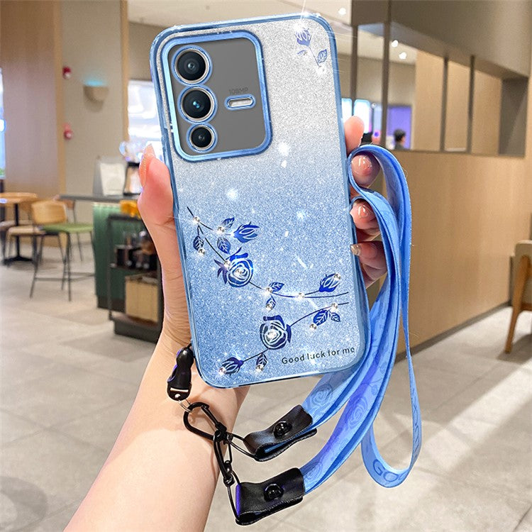 KADEM For vivo V23 Pro 5G / S12 Pro Case Glitter Powder TPU Phone Cover with Strap - Blue