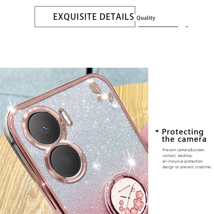 KADEM For vivo Y16 4G / Y56 5G / iQOO Z7i Case Flower Pattern Back Guard TPU Phone Cover - Rose Gold