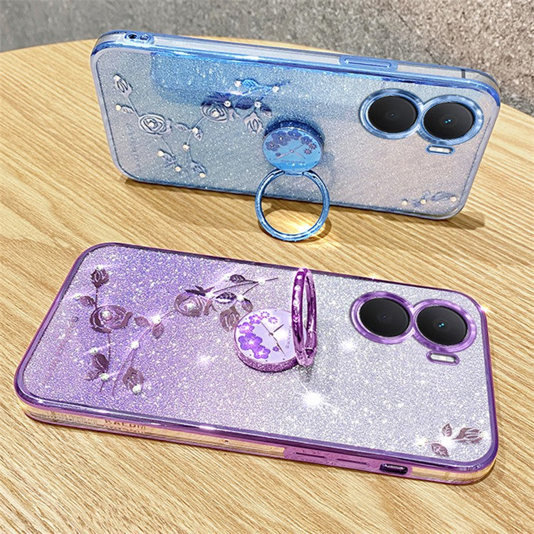 KADEM For vivo Y16 4G / Y56 5G / iQOO Z7i Case Flower Pattern Back Guard TPU Phone Cover - Purple