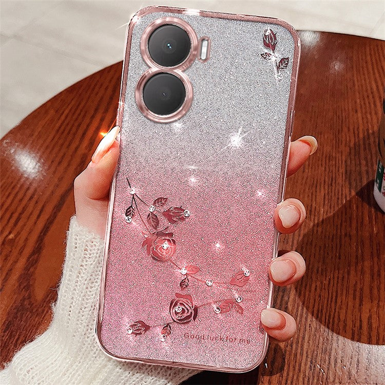 KADEM For vivo Y16 4G / Y56 5G / iQOO Z7i Case TPU Flower Decor Gradient Phone Cover - Rose Gold