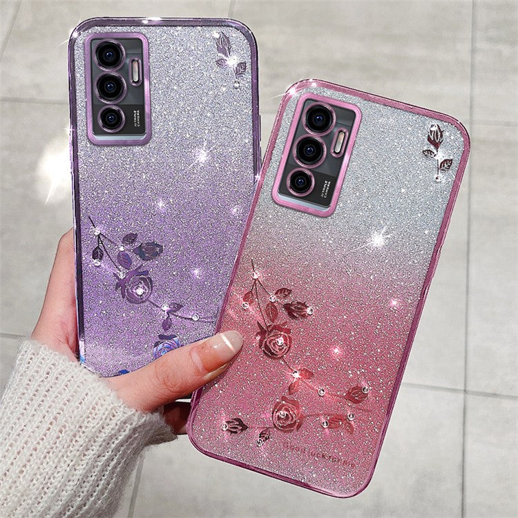 KADEM For vivo Y75 4G / S10e 5G / V23e 4G / 5G Case Gradient Glitter TPU Phone Cover - Rose Gold