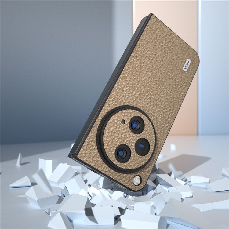 ABEEL For Oppo Find N3 5G / OnePlus Open Case Genuine Cow Leather Hard PC Shell Cover - Khaki