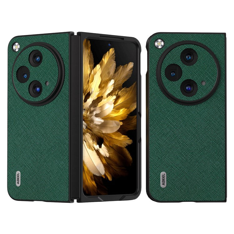 ABEEL For Oppo Find N3 5G / OnePlus Open Case Cross Texture Genuine Cow Leather Phone Back Cover - Green