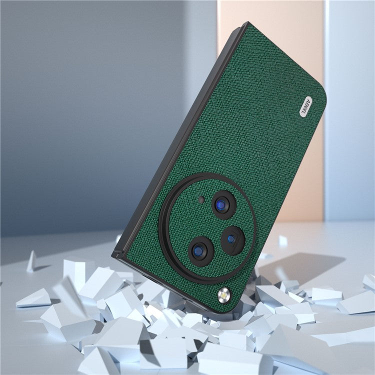 ABEEL For Oppo Find N3 5G / OnePlus Open Case Cross Texture Genuine Cow Leather Phone Back Cover - Green