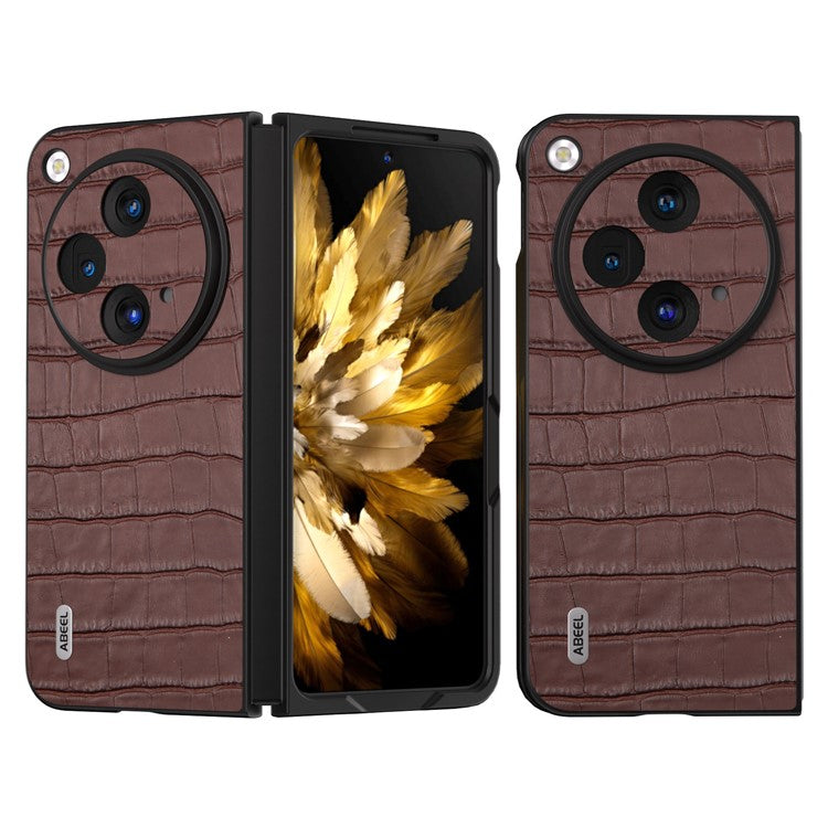 ABEEL For Oppo Find N3 5G / OnePlus Open Case Genuine Cow Leather+PC Back Phone Cover - Brown