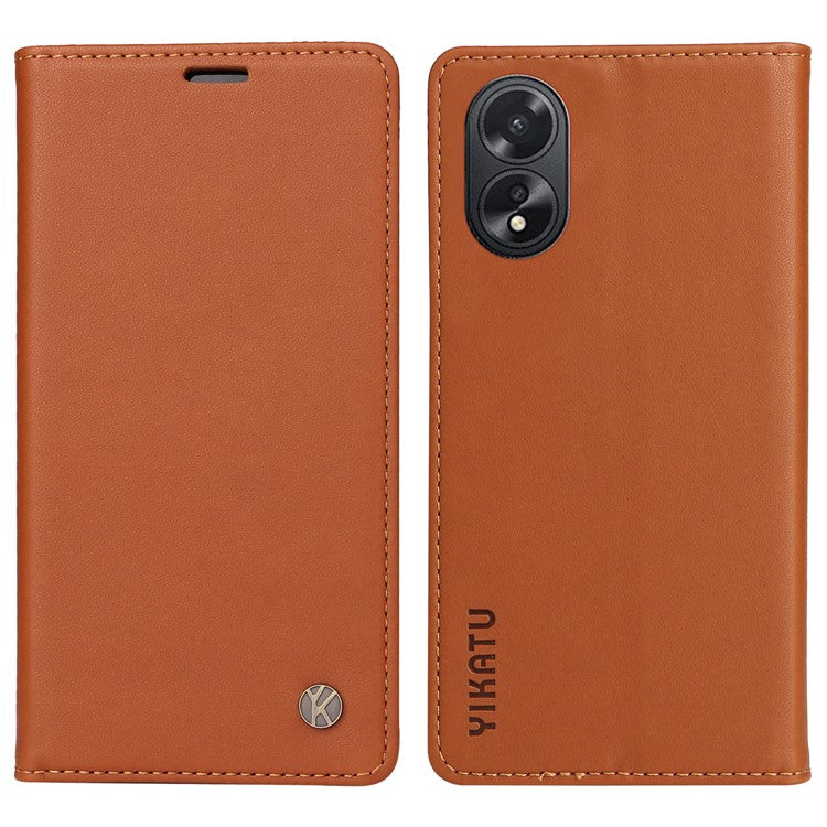 YIKATU YK-001 For Oppo A38 4G Case Full Protection PU Leather Wallet Phone Cover - Brown