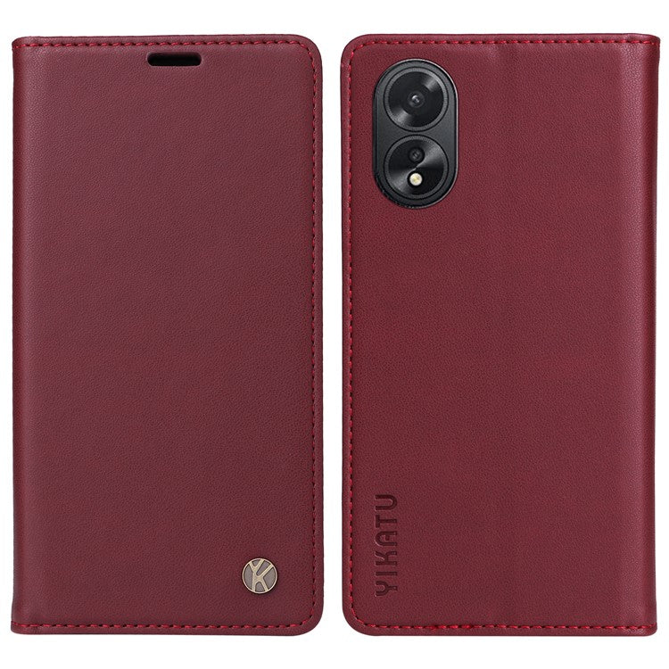 YIKATU YK-001 For Oppo A38 4G Case Full Protection PU Leather Wallet Phone Cover - Wine Red