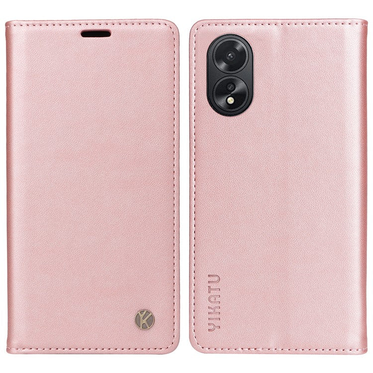 YIKATU YK-001 For Oppo A38 4G Case Full Protection PU Leather Wallet Phone Cover - Rose Gold