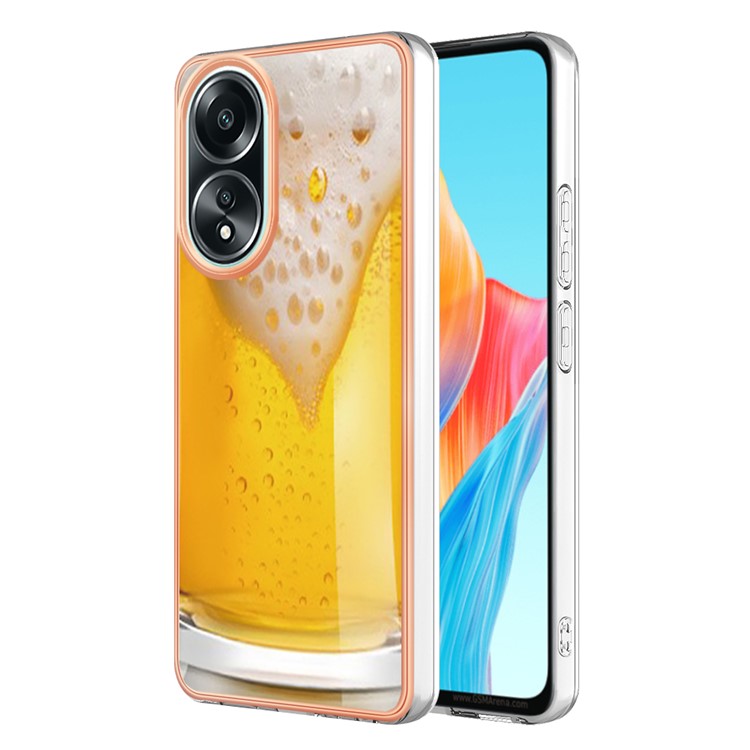 YB IMD Series-19 Style-D For Oppo A58 4G Case Pattern Plating 2.0mm TPU Phone Cover - Beer