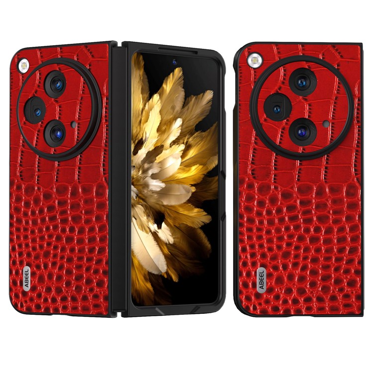 ABEEL For Oppo Find N3 5G Case Genuine Cow Leather Crocodile Texture Back Cover - Red