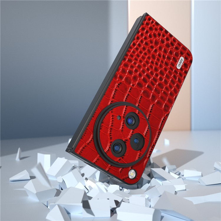 ABEEL For Oppo Find N3 5G Case Genuine Cow Leather Crocodile Texture Back Cover - Red