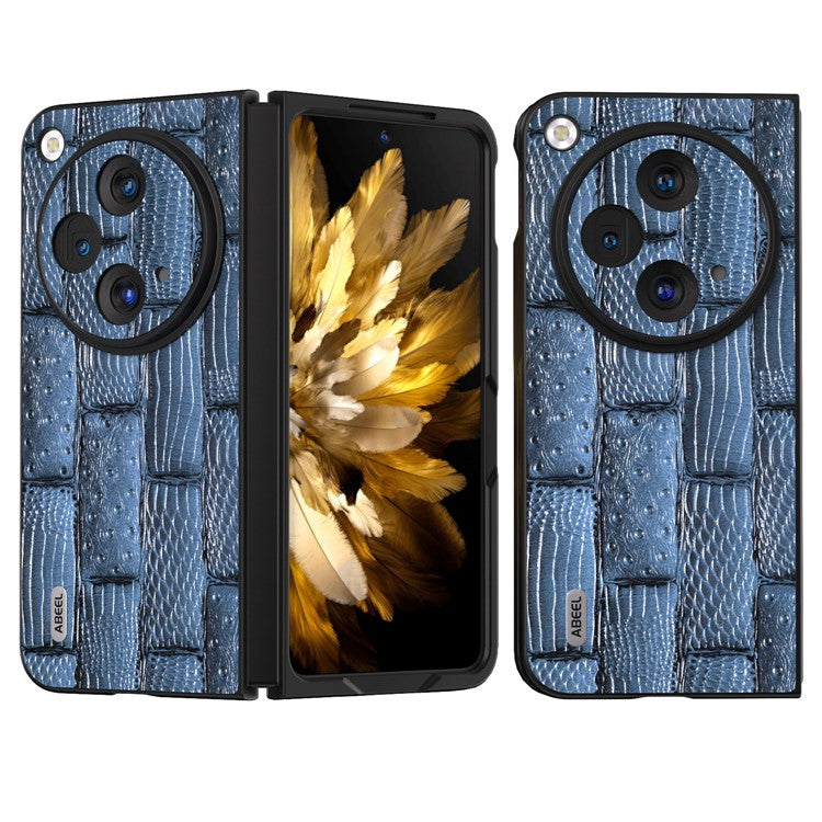 ABEEL For Oppo Find N3 5G Case Genuine Cow Leather Mahjong Texture Back Cover - Blue