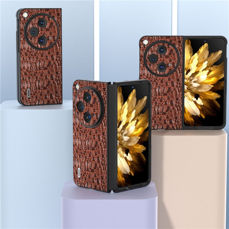 ABEEL For Oppo Find N3 5G Case Genuine Cow Leather Canopy Texture Phone Back Cover - Coffee