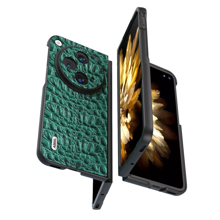 ABEEL For Oppo Find N3 5G Case Genuine Cow Leather Canopy Texture Phone Back Cover - Green