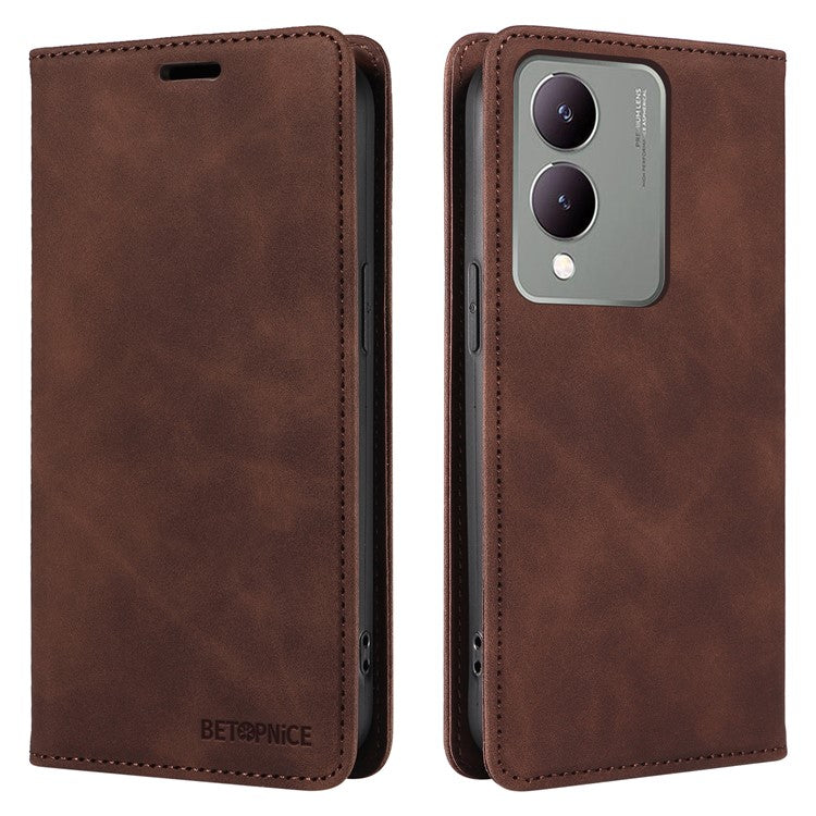 BETOPNICE 003 for vivo Y17s 4G Case RFID Blocking Wallet Phone Stand Cover - Brown