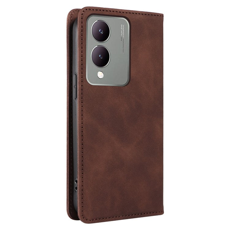 BETOPNICE 003 for vivo Y17s 4G Case RFID Blocking Wallet Phone Stand Cover - Brown