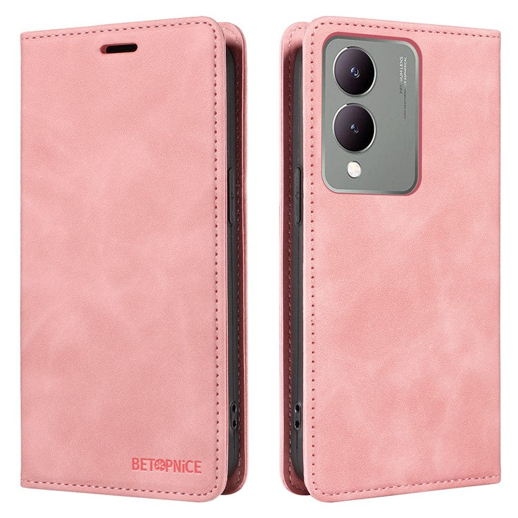 BETOPNICE 003 for vivo Y17s 4G Case RFID Blocking Wallet Phone Stand Cover - Pink