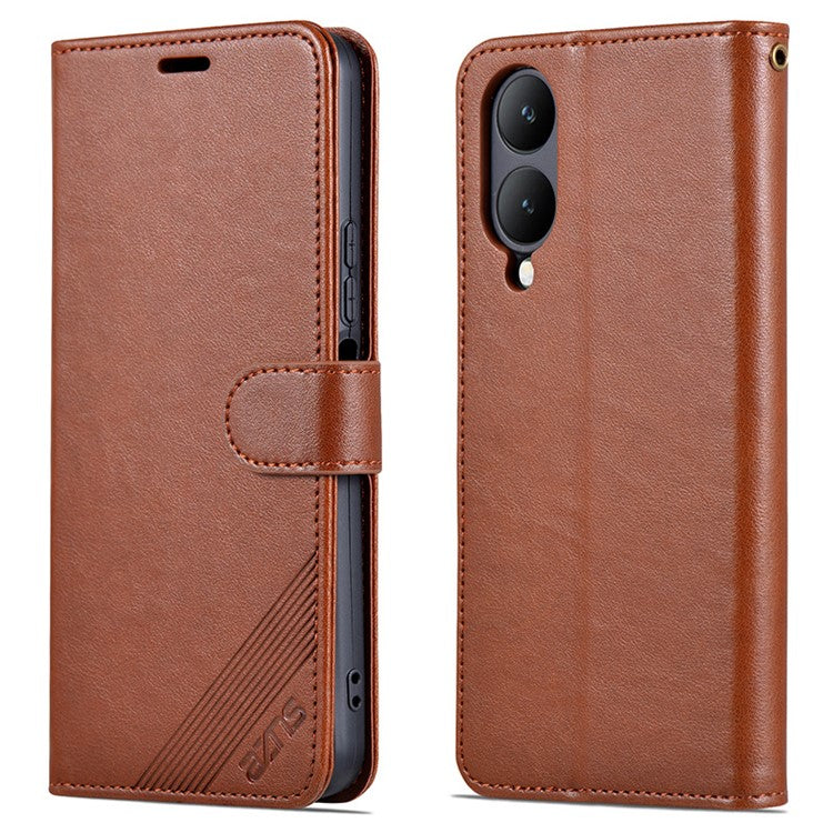 AZNS For vivo Y17s 4G Case Wallet PU Leather Phone Stand Cover - Brown