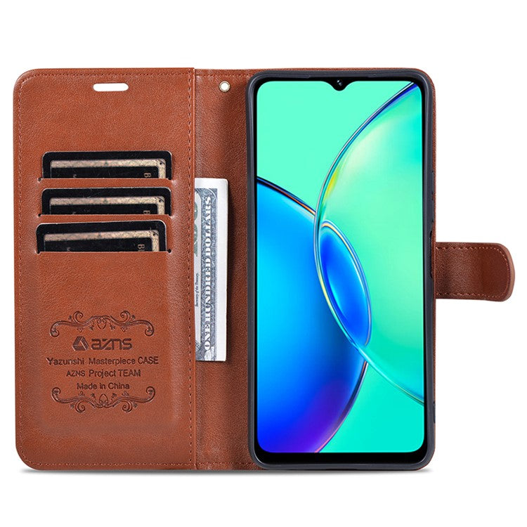 AZNS For vivo Y17s 4G Case Wallet PU Leather Phone Stand Cover - Brown