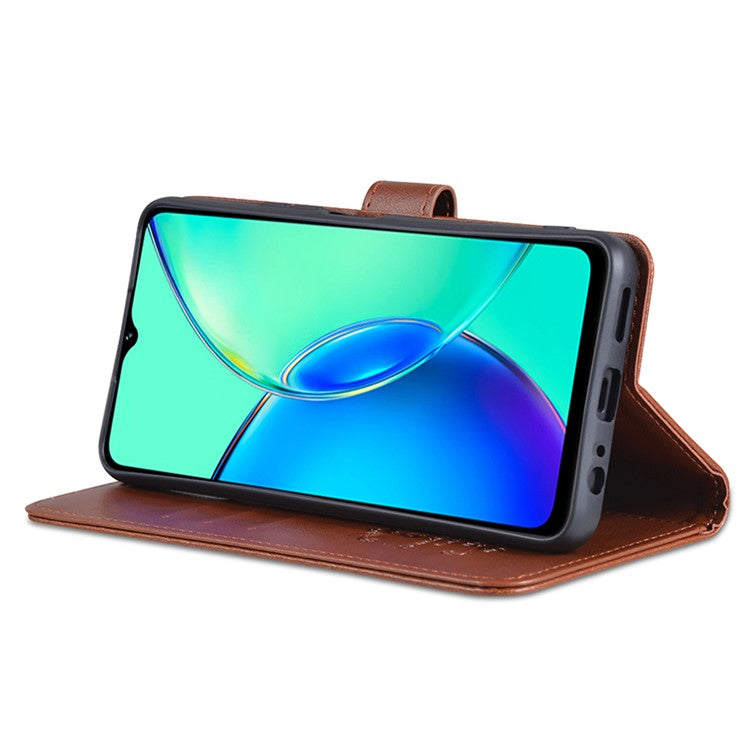 AZNS For vivo Y17s 4G Case Wallet PU Leather Phone Stand Cover - Brown