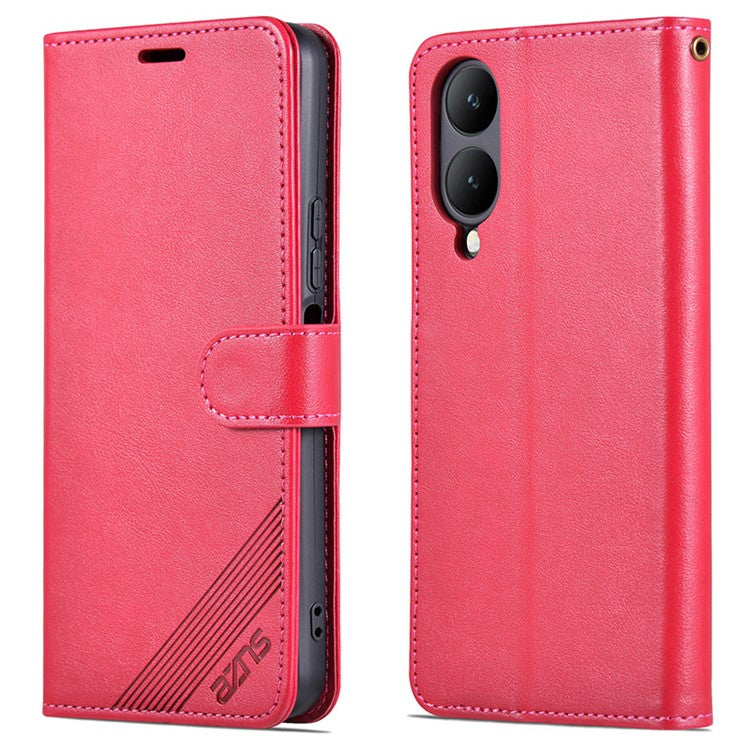 AZNS For vivo Y17s 4G Case Wallet PU Leather Phone Stand Cover - Red