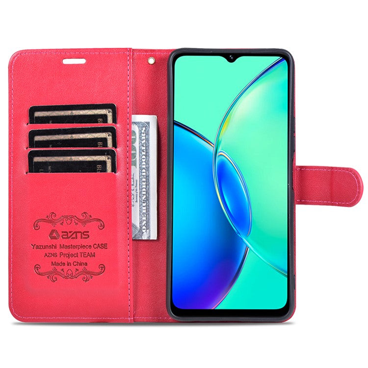 AZNS For vivo Y17s 4G Case Wallet PU Leather Phone Stand Cover - Red