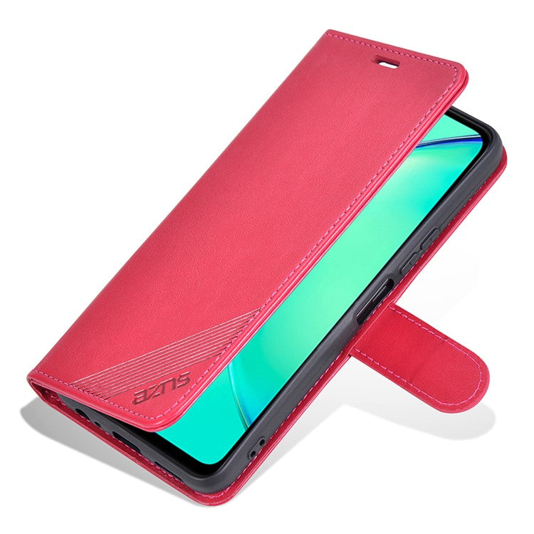 AZNS For vivo Y17s 4G Case Wallet PU Leather Phone Stand Cover - Red