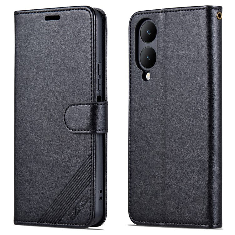 AZNS For vivo Y17s 4G Case Wallet PU Leather Phone Stand Cover - Black