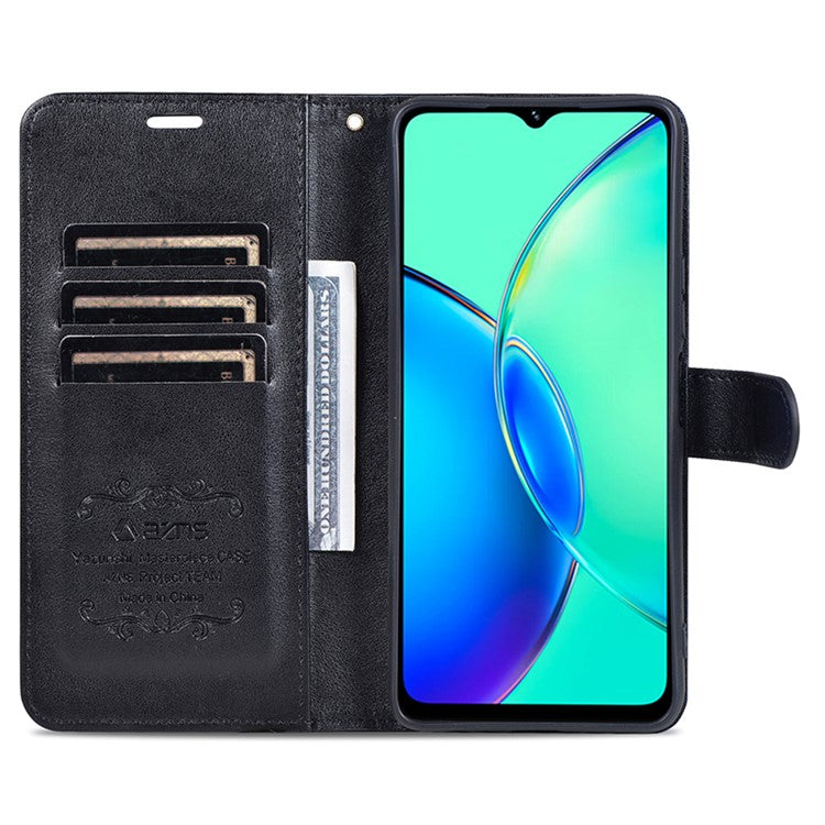 AZNS For vivo Y17s 4G Case Wallet PU Leather Phone Stand Cover - Black