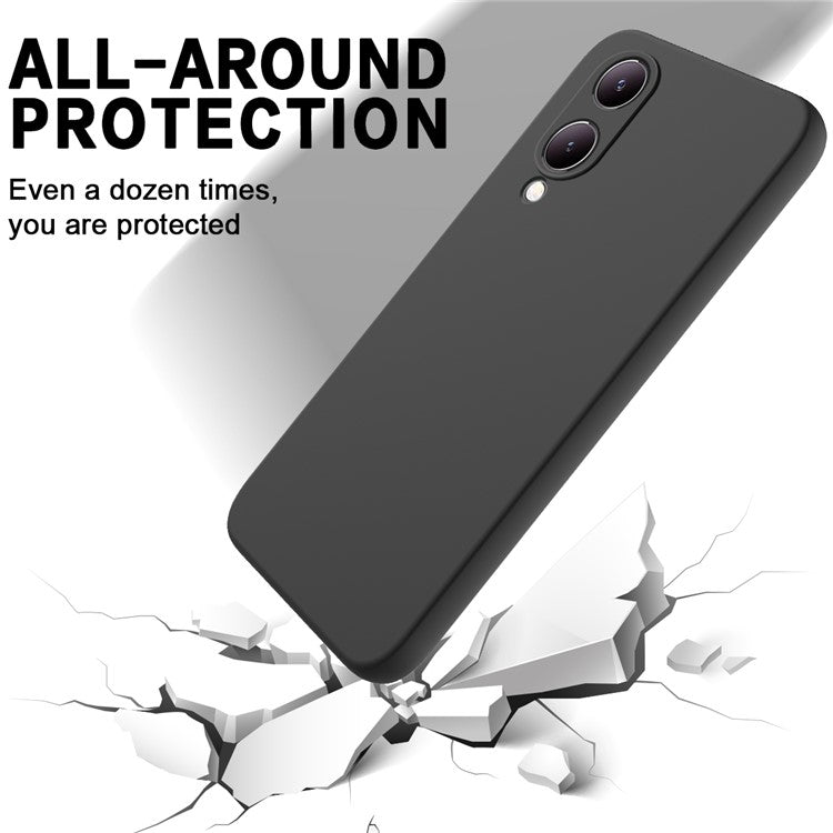 For vivo Y17s 4G Case Soft Lining Liquid Silicone Protective Phone Cover with Strap - Black