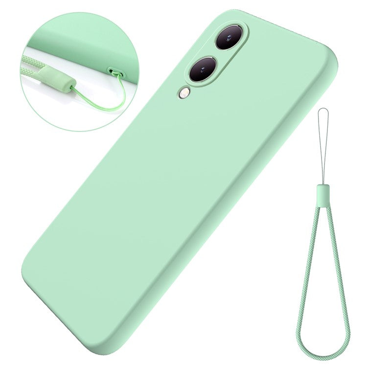 For vivo Y17s 4G Case Soft Lining Liquid Silicone Protective Phone Cover with Strap - Green