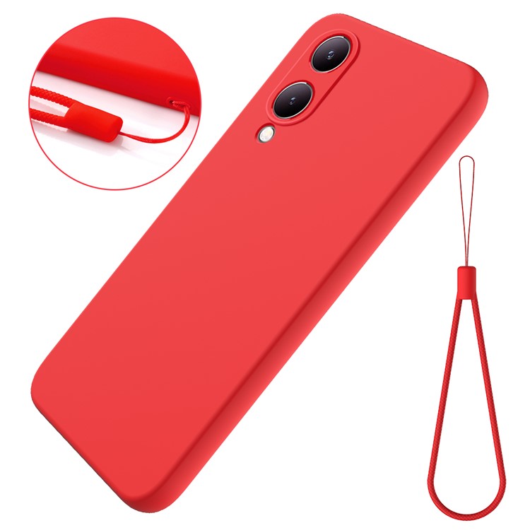 For vivo Y17s 4G Case Soft Lining Liquid Silicone Protective Phone Cover with Strap - Red