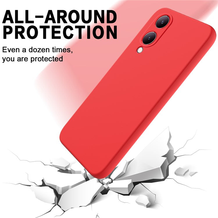 For vivo Y17s 4G Case Soft Lining Liquid Silicone Protective Phone Cover with Strap - Red