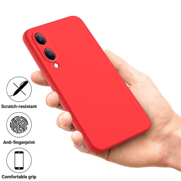 For vivo Y17s 4G Case Soft Lining Liquid Silicone Protective Phone Cover with Strap - Red