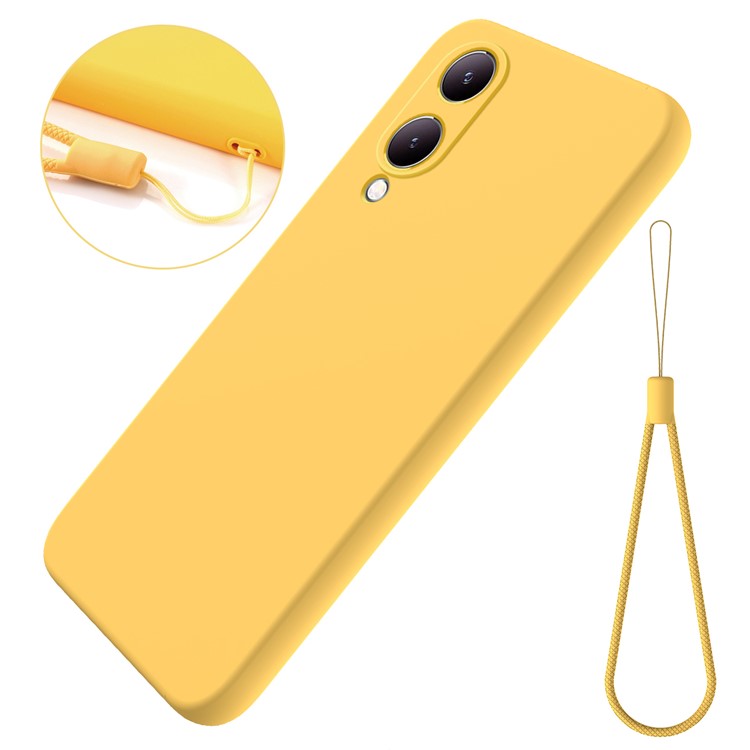 For vivo Y17s 4G Case Soft Lining Liquid Silicone Protective Phone Cover with Strap - Yellow