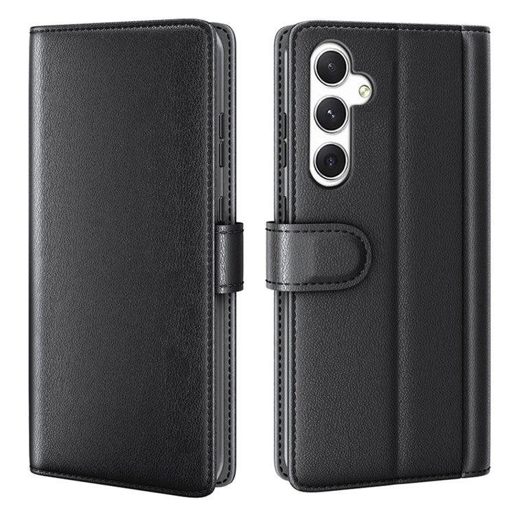 For Samsung Galaxy S24 Case Flip Wallet Genuine Split Leather Phone Cover - Black