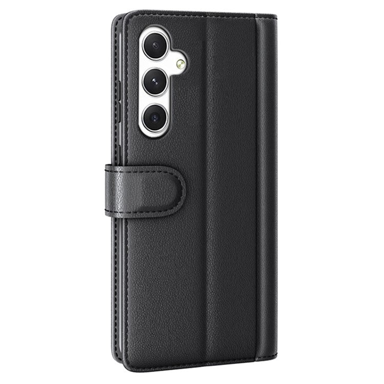 For Samsung Galaxy S24 Case Flip Wallet Genuine Split Leather Phone Cover - Black