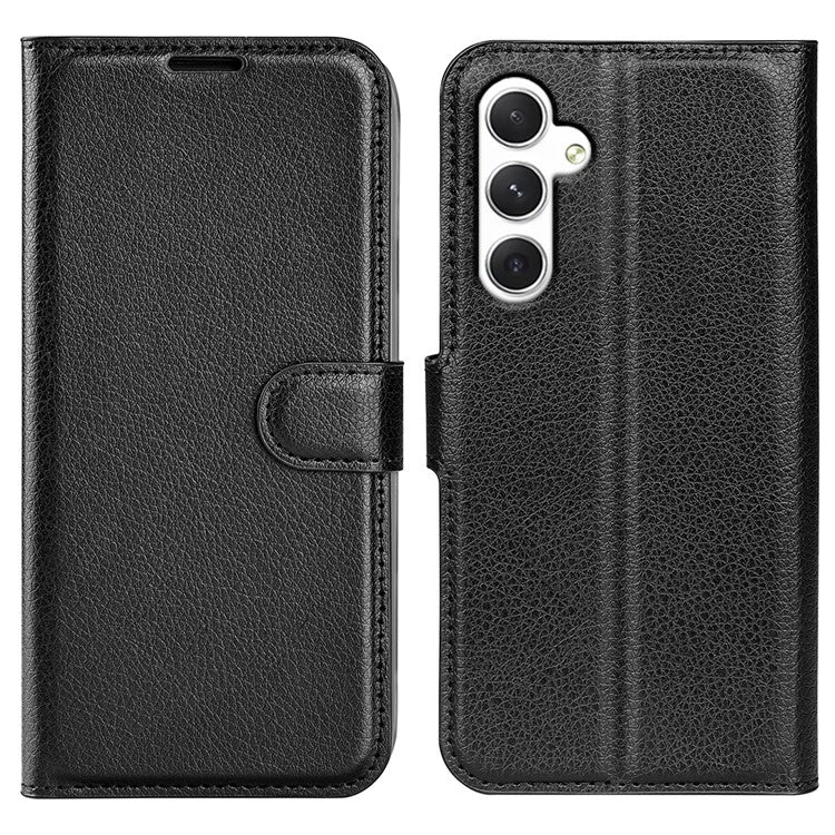 For Samsung Galaxy S24 Case Magnetic Closure Litchi Texture Leather Phone Cover - Black