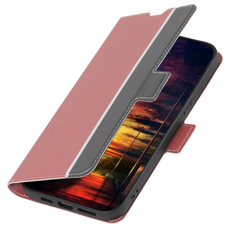 For vivo Y27 4G Case PU Leather Phone Shell Stand Twill Texture Phone Cover with Card Slot - Pink