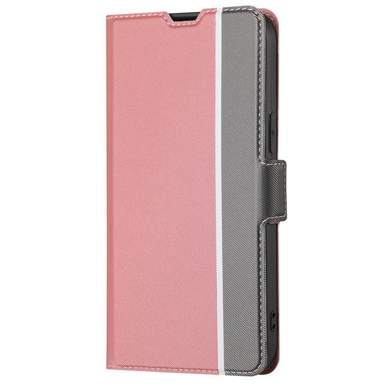 For vivo Y27 4G Case PU Leather Phone Shell Stand Twill Texture Phone Cover with Card Slot - Pink